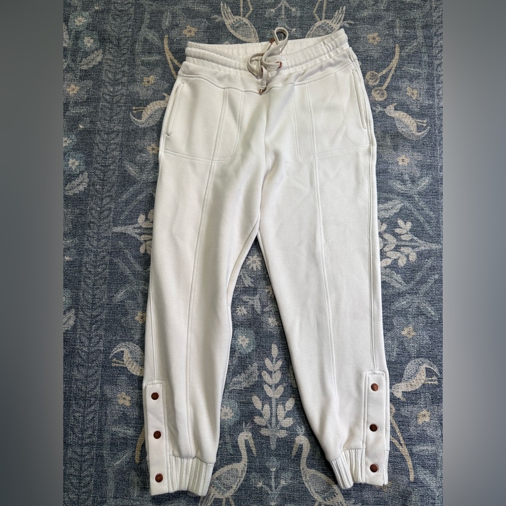 Anthropologie Cream Joggers with Button Detail